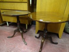 Small tilt top tripod wine table and a fixed circular tripod table with twist column