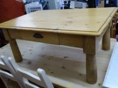 Small pine coffee table with single drawer
