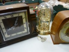Art Deco style polished mantel clock, another mantel clock and a boule dome clock etc
