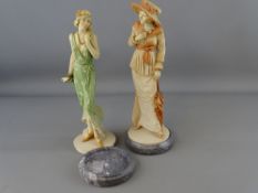 Two Royal Doulton Classique figurines titled 'Fay' and 'Vanessa' on circular polished granite