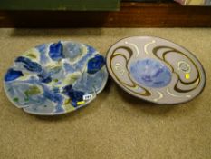 Studio pottery shallow bowl and a similar shaped mineral bowl
