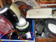 Two boxes of household electrical items etc E/T