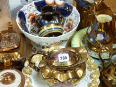 Crown Devon plate, Gaudy Welsh pedestal bowl, copper lustre items etc