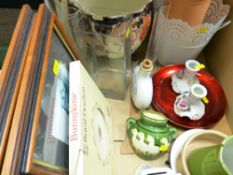 Box of mixed porcelain including boxed Royal Doulton Bunnykins plate, Staffs planter etc