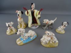 Royal Doulton ceramics - seven piece set from Disney's '101 Dalmatians' including Cruella de Ville