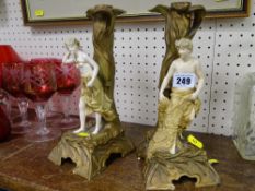 Pair of Austrian 'Adam & Eve?' candleholder bases A/F