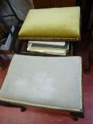 Box seat upholstered stool with fall front and music sheet contents and an upholstered dressing