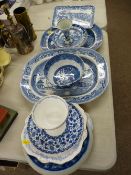 Crown pottery blue and white pedestal bowl, blue and white tray, meat platters and similar items