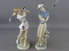 Pair of Nao figurines of a young boy golfer and a young girl golfer