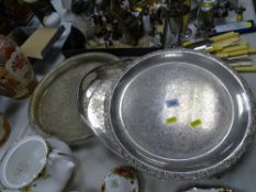 Two electroplate galleried trays and another and a quantity of other electroplate, souvenir spoons