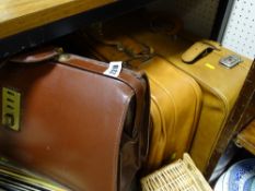 Vintage briefcase, vintage and other luggage, wedding dress etc