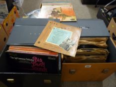 Four LP cases with vinyl contents and a box of LP records