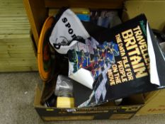 Box of miscellaneous items including boxed kerosene lamp, cigar case etc