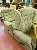Pair of coffee coloured chenille reclining easy chairs