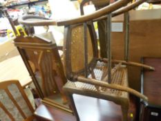 Small modern corner cupboard and two bedroom chairs with cane inserts