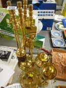 Brass fire iron set and a quantity of other brassware