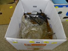 Box of mixed glassware, Roberts DAB clock radio etc