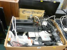 Kenmark 22 ins LCD DVD/TV, a brass effect lamp, a silver finish lamp and one other and a box of home