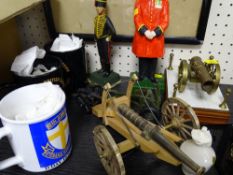 Parcel of ornamental military items including cannons, figures, crested china etc