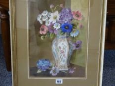 ENGLISH SCHOOL watercolour - still life, flowers in an Oriental vase, 36 x 25 cms