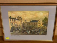 J J DODD vintage print - 'Market Day in Bangor', 19 x 27 cms