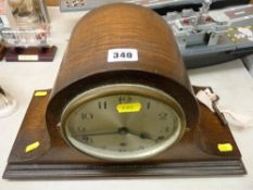 Polished Westminster chime mantel clock with key