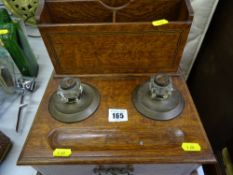 Polished ink and stationery desktop stand with glass inkwells and base drawer