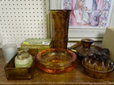 Quantity of amber glassware, onyx tableware etc