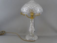 Cut glass table lamp with mushroom shade