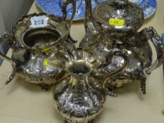 Electroplate three piece tea service with markings