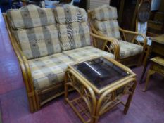 Parcel of conservatory furniture including two seater sofa, single armchair and occasional table
