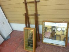 Small wall hanging single door glazed display cabinet, another smaller and two open dark wood