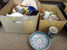 Two boxes containing large quantity of mixed porcelain; Portmeirion, commemorative etc