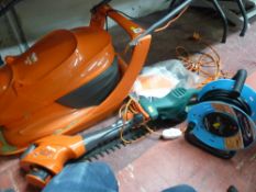 Flymo Hover Vac 280, Flymo Multi-trim 300 DX, Black & Decker 420w hedge trimmer and an extension