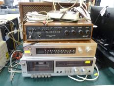 Parcel of Sharp stereo cassette deck RT-100, Sony FM stereo tuner ST-73 and Sony stereo amplifier