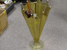 Umbrella shaped brass stickstand with miscellaneous contents