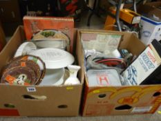 Two boxes of miscellaneous household and kitchen items including porcelain, garage items etc