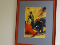 SABA JACHE? oil on board - bullfighter in the ring, 30 x 21 cms