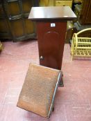 Modern single door CD storage tower and an upholstered footstool