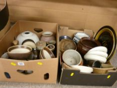 Two boxes containing very large quantity of Studio pottery and similar items