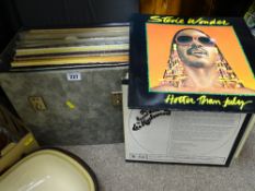 Vintage case of LP records including Stevie Wonder, Tammy Wynette, other Motown etc