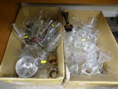 Two boxes containing a large quantity of drinking and other glassware