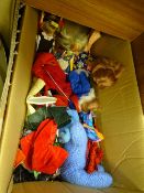 Box of vintage soft toys and dolls