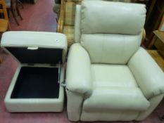 Cream faux leather electric reclining chair and pouffe E/T