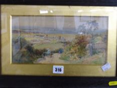 WILLIAM MATTHISON watercolour - road leading down to the coast with horse and cart, titled verso '
