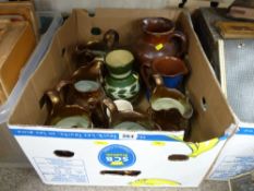 Box of copper lustre, pottery items etc