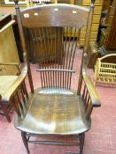 Polished wood stickback Windsor elbow chair