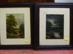 ENGLISH SCHOOLS oils on board, a pair - countryside scenes, initialled 'M C H', 18 x 13 cms