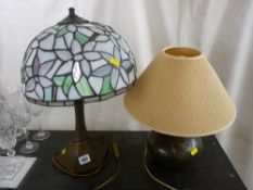 Tiffany style table lamp and a pottery table lamp