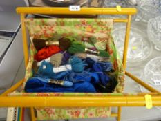 Haberdashery bag with tapestry wool contents